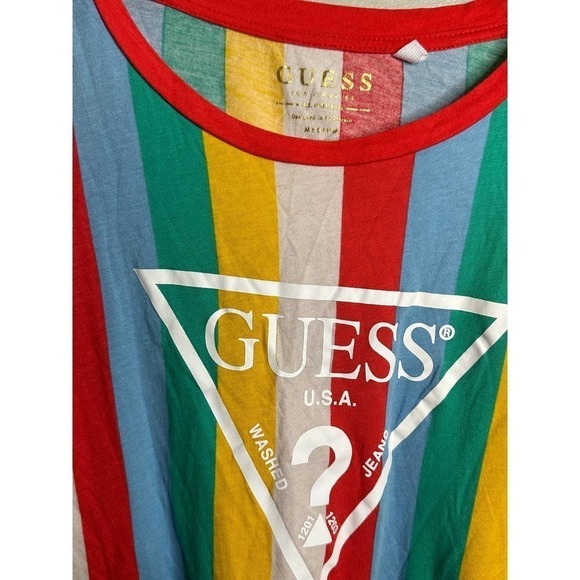 GUESS Striped Multicolor T-Shirt - Size Medium - Picture 2 of 3